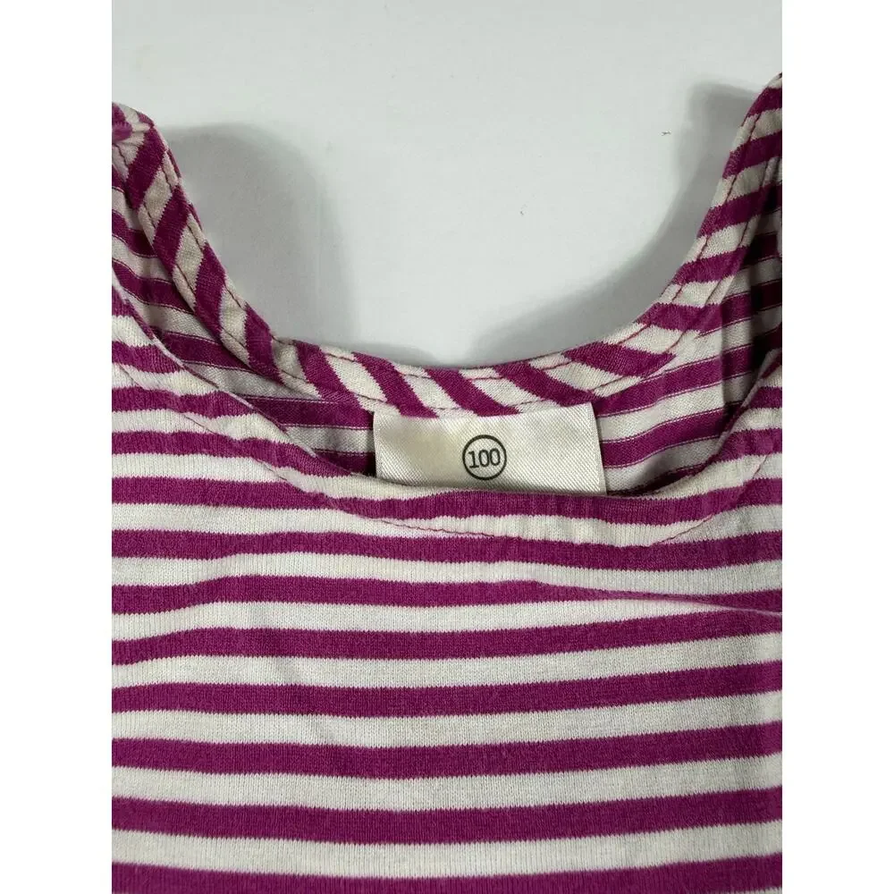 Hanna Andersson Fuschia White Striped Tiered Sleeveless Dress Size 4